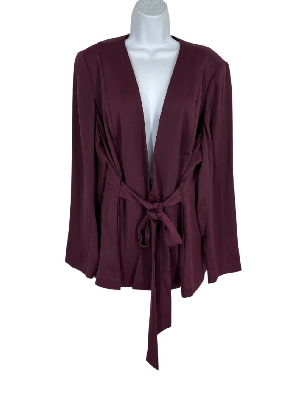 Lane Bryant Women's Burgundy Long Sleeve Hook & Eye Close with Tie Belt Size 20